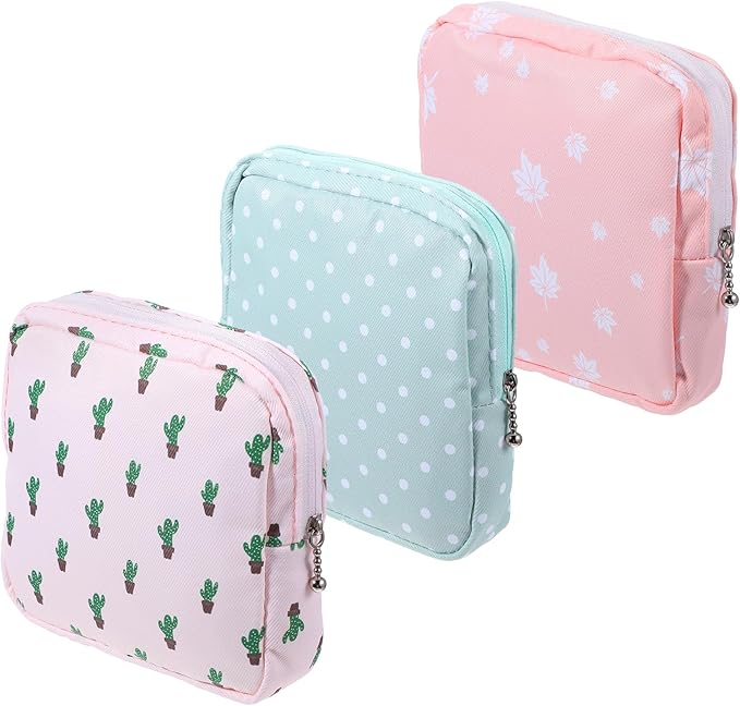 3PCS Pad Pouch for Women Period Bag Zippered Sanitary Napkin Storage Bag for Tampons Pads Menstrual Cup Pouches Portable Feminine Hygiene Organizer Tampon Holder Bags for Purse Travel Pouch