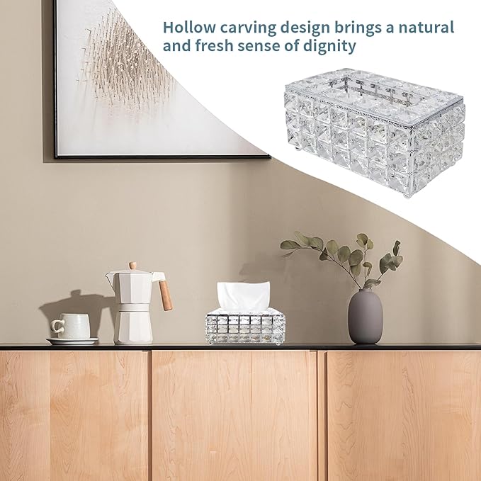 Geesatis Tissue Box Cover, Rectangle Tissue Box Holder, Rectangular Napkin Facial Tissues Holder for Bathroom Toilet Bedroom Living Room Table Desk Office Dresser, 1 Pcs Silver 8''x4.5''x3.5''