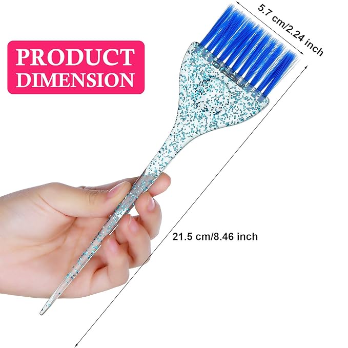6 Pieces Hair Color Brush Set with Glitter Handles for Highlighting, Tint and Coloring Hair Sections Multicolor Glitter Dye Brush Salon Home Dyeing Coloring DIY, 3 Colors