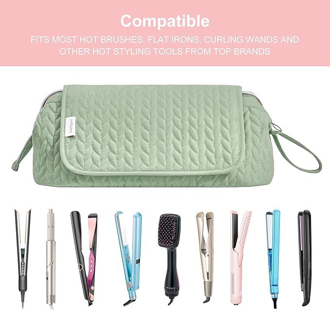 Hair Tools Travel Bag Heat Resistant Mat Case Hot Tools Straightener, Curling Iron,Hair Dryers,Haircare Accessories Travel Essentials For Women 2 in 1 Organizer Bags (Sage Green)