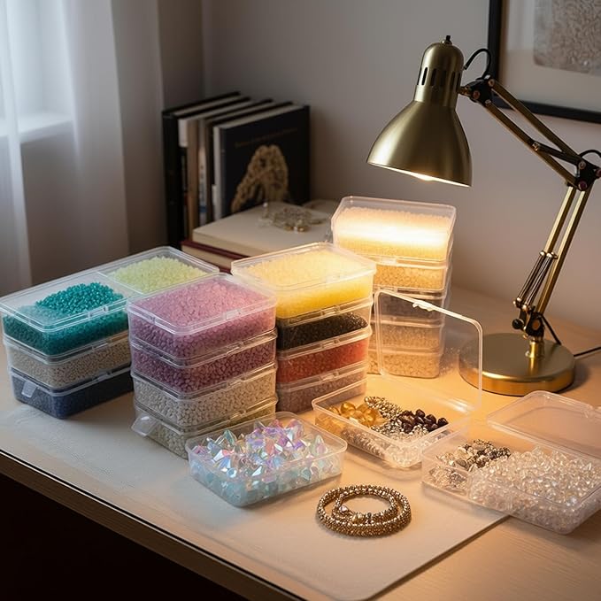 12 Pack Rectangular Clear Plastic Storage Containers Box with Hinged Lid for Beads and Other Small Craft Items (4.5 x 3.3 x 1.1 inch)