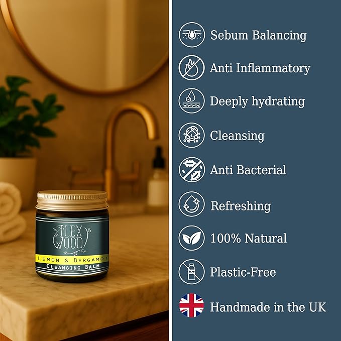 Lemon and Bergamot Cleansing Balm - Face Care Cleansing, Moisturising and Make up Remover. 100% Natural, Vegan, Cruelty Free, Plastic Free - 60ml (2.03 fl oz)