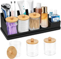 Bathroom Counter Organizer, Black Silicone Toothbrush Holders for Bathrooms Organizer Countertop with 3PCS Qtip Holder, Toothbrush and Toothpaste Holder for Bathroom Organization Storage Vanity