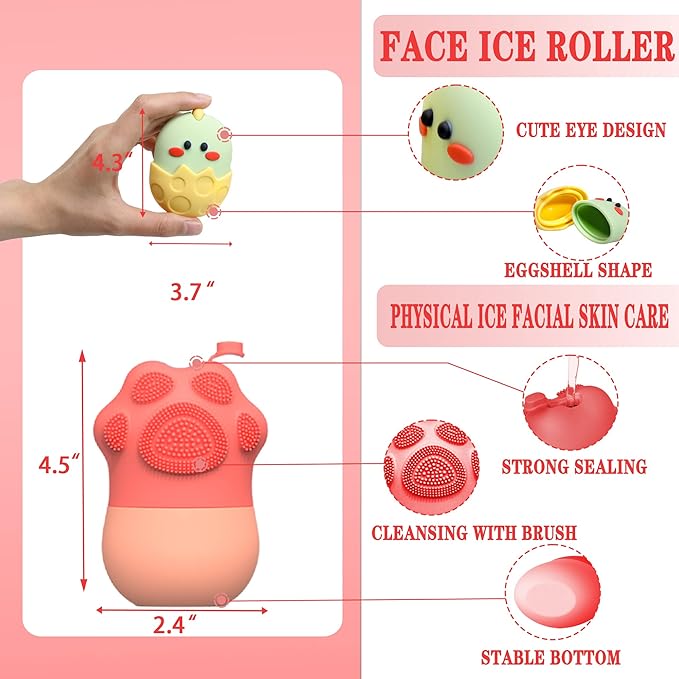 MS WGO Ice Roller for Face Eye Puffiness Relief - Cube Face Contour Facial Ice Roller - Eliminates Wrinkles, Dark Circles & Sunburn - Suitable for All Skin Types