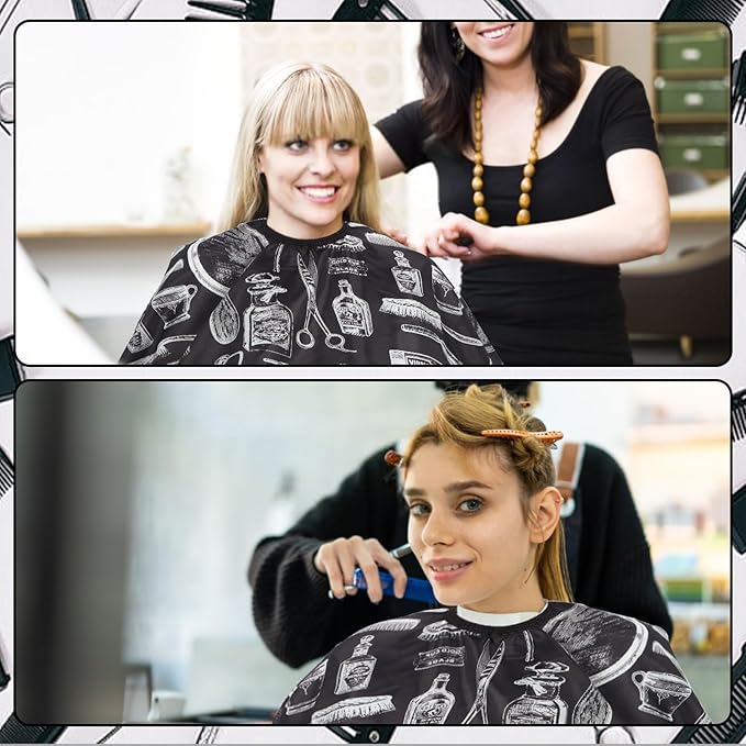 Professional Hair Cutting Cape with Neck Duster Brush, Large Size Salon Barber Cape for Men, Women and Kids(Barber Supplies Pattern)