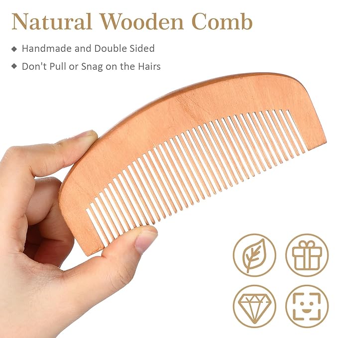 10 Sets Men's Beard Grooming Kit: Natural Boar Bristle Brush, Pear Wood Dual-Sided Wide Tooth Comb, Travel Pouch - Perfect Valentine Gift (Circle)