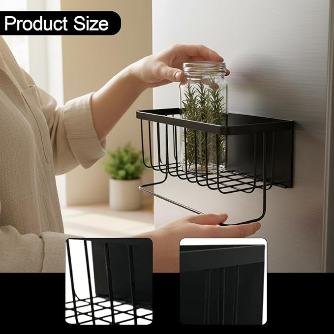 Refrigerator Shelf, Storage Basket, Hanging Basket, Food Organizer Made of Stainless Steel with Easy Assembly and Versatile Use for Kitchen, Bedroom, Black