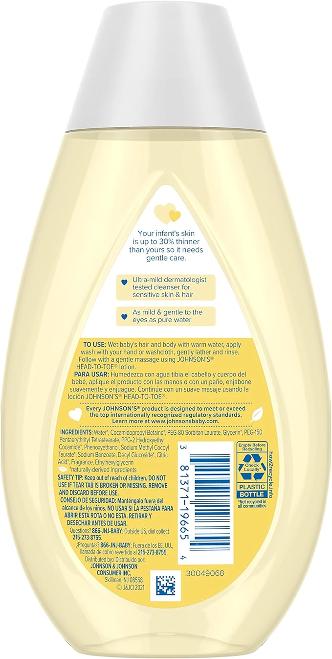 Johnson's Baby Head-To-Toe Baby Wash & Shampoo Aloe & Vitamin B5 2in1 Bath Wash Gently Cleanses Newborn's Delicate Skin & Hair/Hypoallergenic/No Added Parabens/Dyes & Sulfates 13.6 fl. Oz (Pack of 2)