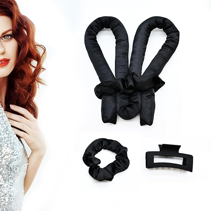 Heatless Hair Curler Set, Satin Hair Rollers to Sleep In with 2 pcs Scrunchies and 1 pc Clip,No Heat Curlers Curling Rod Headband for Women & Girls