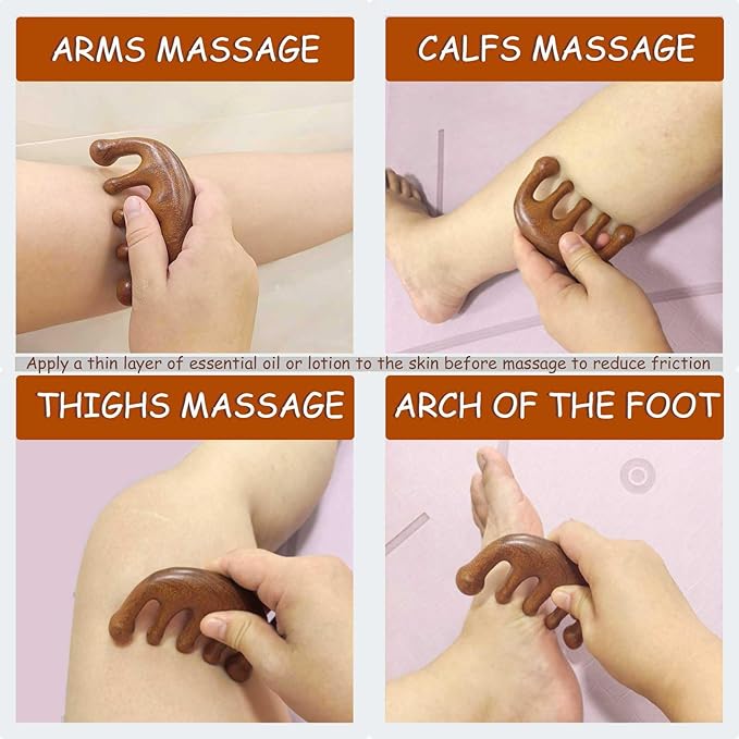 Wooden Scalp Massager for Scalp Gua sha, Massage Comb, Wooden Head Massager - Sandalwood