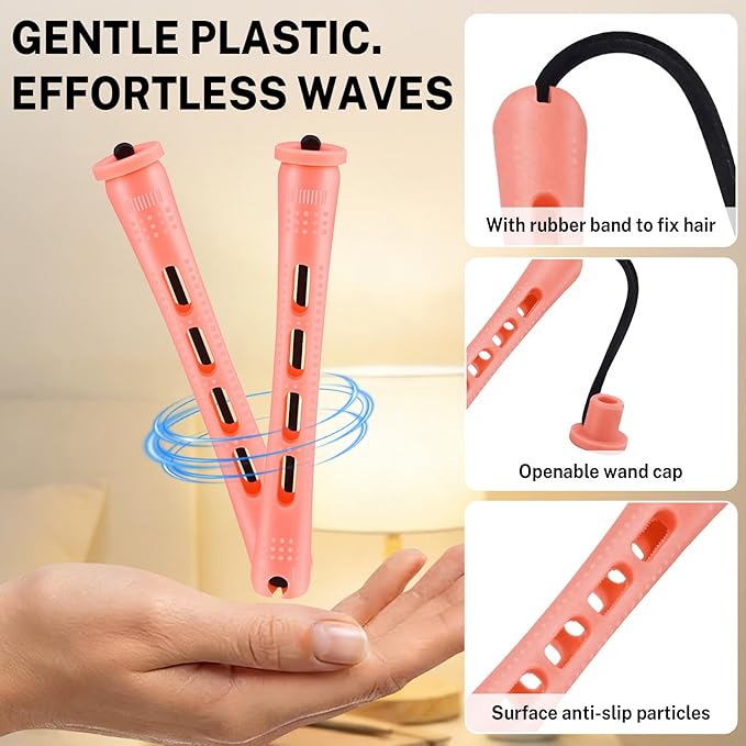 60 Pcs Perm Rods for Long Hair, Cold Wave Perm Rods Set for Women's Long & Short Plastic Curling Rollers for Hair Curling and DIY Hairdressing Styling Tool（0.51 x 3.22 inches）