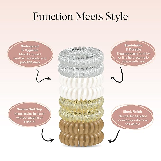 Kitsch Spiral Hair Ties for Women – Coiled Plastic Hair Ties No Damage, Ponytail Holders for Thick and Thin Hair – Creaseless and Dent-Free, Phone Cord Style | Ideal Gifts for Women - Blonde, 8Pcs