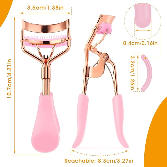Eyelash Curler Kit Metal Eye Lashes Curler，Professional Makeup Tool with Built-in Comb Eye with 10 Replacement Refill Pads Get Dramatically Curled Eyelashes for Women Girl (Pink)