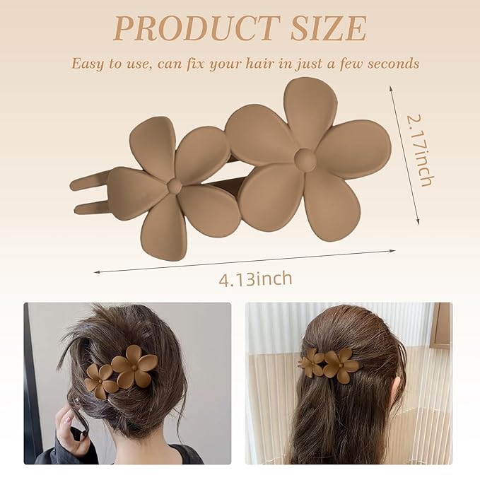 8PCS Flat Hair Claws Matte Non-Slip Clips for Women, Strong Hold Hair Accessories for All Hair Types, Daily Wedding Party Date Beach Use (Style5(Floral))