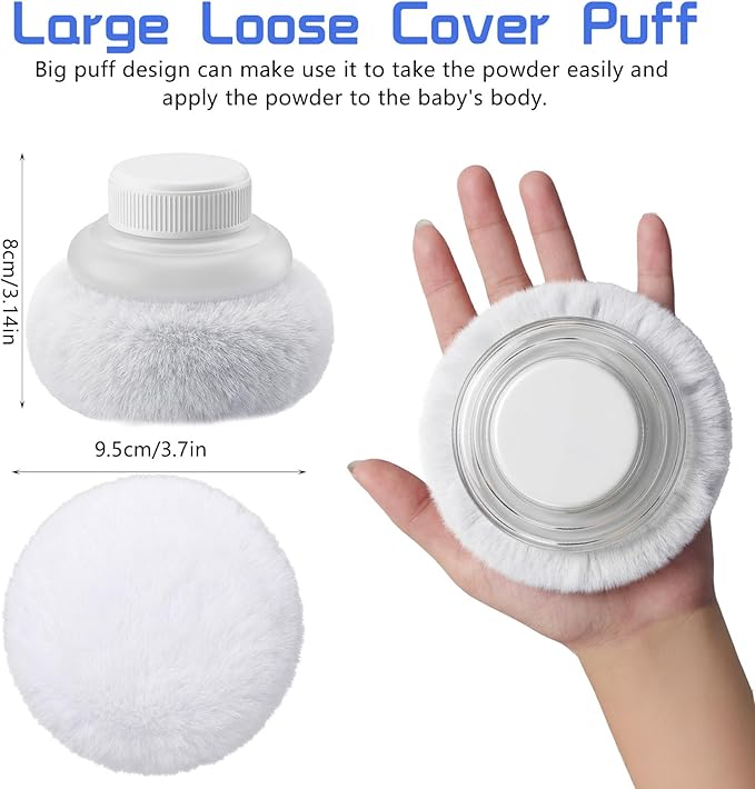 3.1 Inch Body Powder Puff and Container, Fluffy After Bath Body Powder Puff Box, Storage Body Powder Container with Handheld Stand for Baby Adult Daily Care (White)