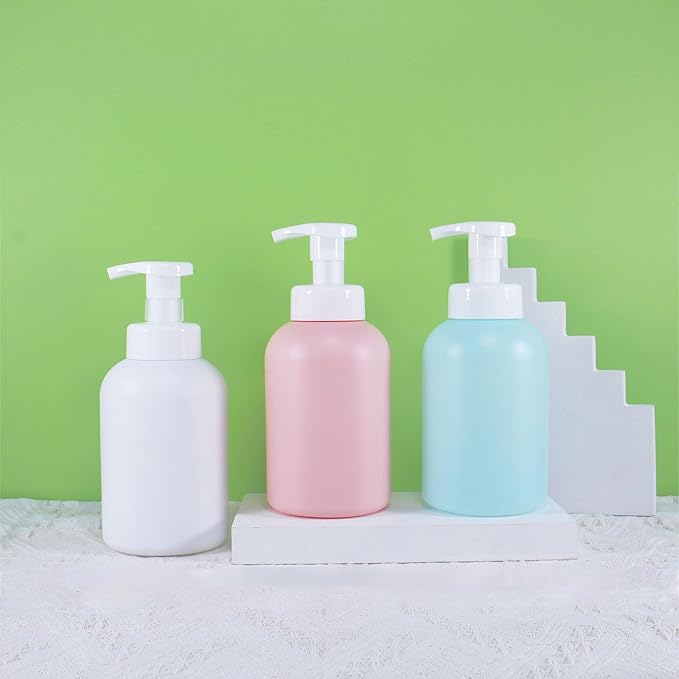 Plastic Foaming Hand Soap Dispenser,Toddler Bar Soap Cute Kids Dispenser for Bathroom Refillable Pump Bottles for Kitchen Liquid Shampoo Body Wash 10oz 300ml (3, White+Pink+Blue)