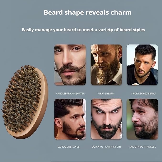 Boar Bristle Hair Beard Brush - Smoothing Travel Hairbrush with Soft Boar Bristles for Men & Women, Thick Coarse Hair, Brown