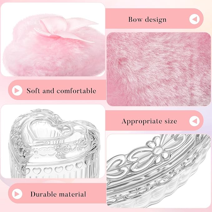 Tioncy 3 Pcs Large Body Powder Puff and Container Valentine's Day gift Powder Container with Puff Crystal Case Soft Washable Reusable Velour Face Body Glitter Wet Dry Makeup(Heart,Clear)
