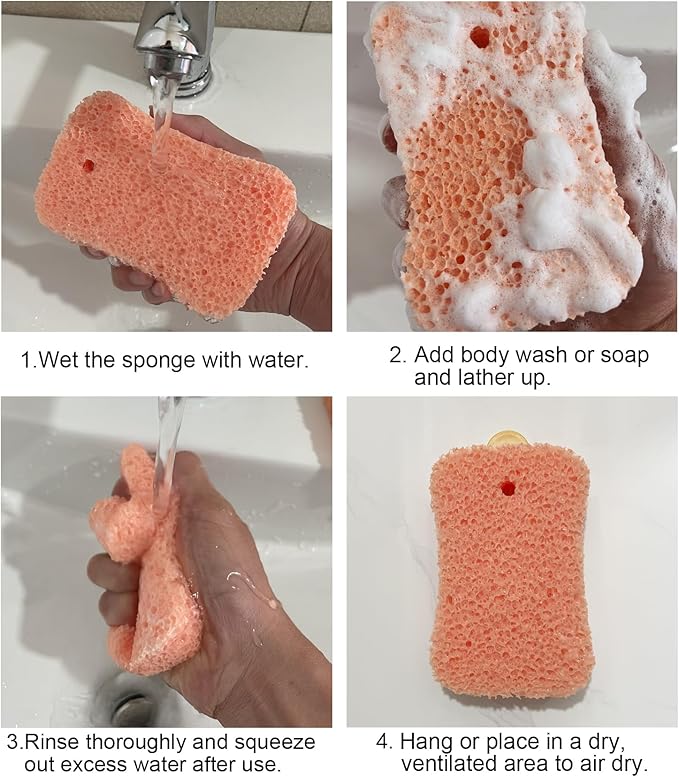 Bath Sponge 3-Pack – Soft Exfoliating Shower Sponges for Deep Cleaning, Durable Body Sponge Set for Adults in Orange, Blue & Green