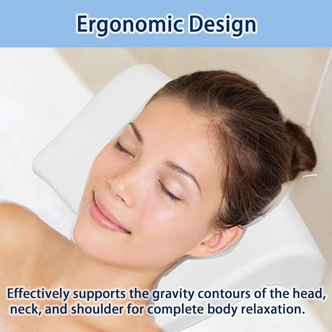 Bath Pillow, Bath Pillows for Tub with Head, Neck and Shoulder Support, Ergonomic Waterproof Bathtub Pillow with Strong Non-Slip Suction Cups, Relaxing Spa, Hot Tubs, Bathroom Essentials White
