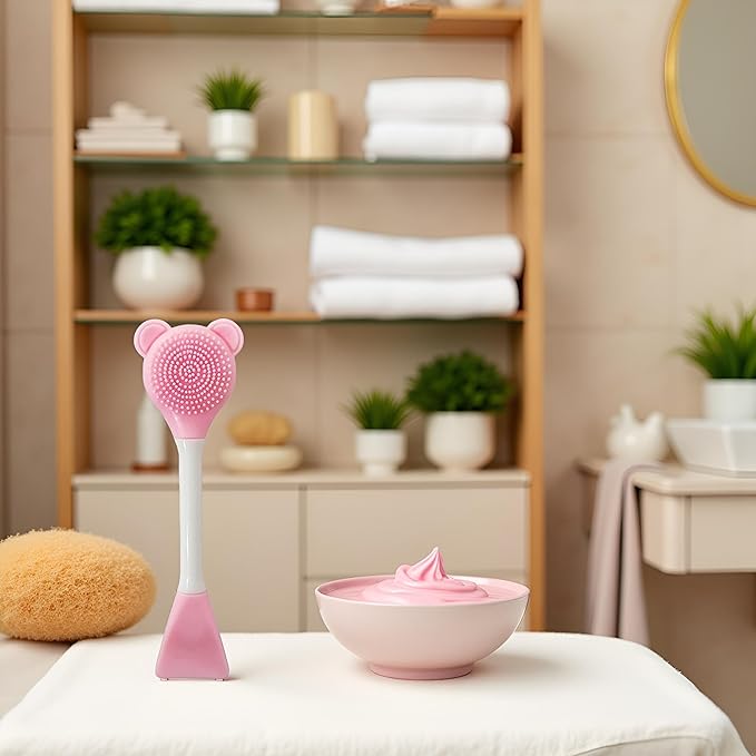 Pink Facial Cream Spatula Silicone Face Mask Brush Mask Beauty Tool-Double Heads Skincare Applicator Tools for Apply Cream Facial Masks