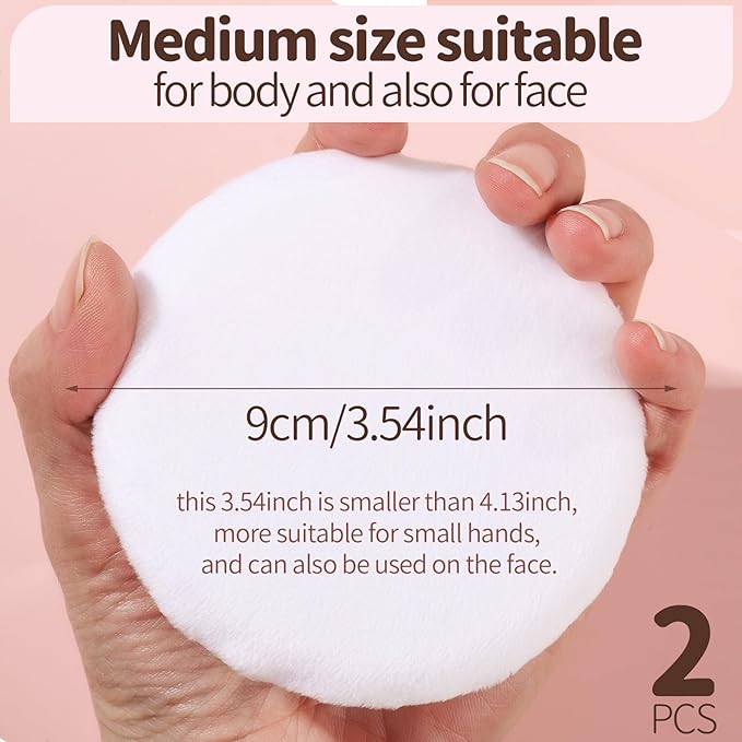 Teenitor 2pcs Powder Puff 3.54inch Medium Body Powder Puff for Body Powder and Container White