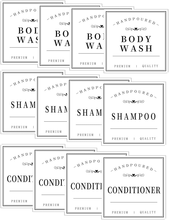 12PCS Bathroom Labels for Bottles,Minimalist Bathroom Organization Labels,Waterproof Bottle Labels for Shampoo Conditioner Body Wash(White)