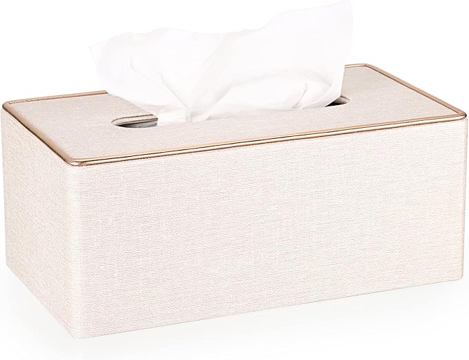 Sumnacon Rectangular Linen Tissue Box Cover - Stylish Tissue Box Holder with Magnetic Bottom, Decorative Tissue Box for Bathroom Toilet Vanity Night Stand Table Countertop Office, Beige Linen Texture