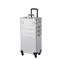 4 in 1 Rolling Makeup Train Case, Professional Aluminum Makeup Travel Organizer Cosmetic Case, Cosmetology Caboodle Case on 360° Wheels, Beauty Storage Luggage Lockable(Silver)