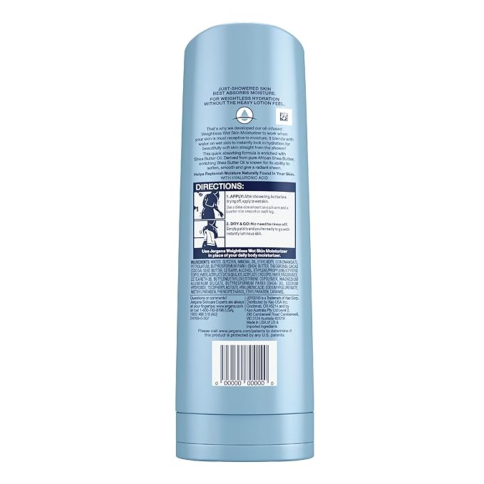 Jergens Wet Skin Body Moisturizer with Shea Butter Oil, Pure Shea Butter In Shower Bod Lotion, Moisturizer for Dry Skin, Fast-Absorbing, Non-Sticky, Dermatologist Tested, 10 Oz