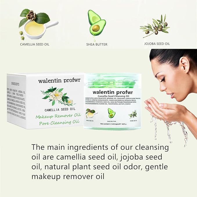 Deep Cleansing Oil for Face Nourishing 40 Pcs Travel Size Mini Camellia Seed Gentle Makeup Remover Cleansing Oil for All Skin Types, Individually Packaged