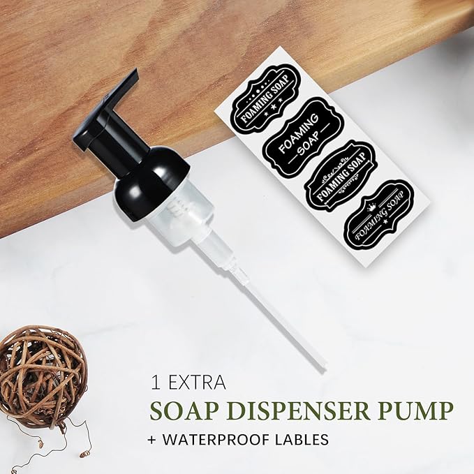 Amolliar Plastic Mason Jar Foaming Soap Dispenser with Pump Lid,16OZ Refillable Hand Soap Dispenser with Cute Lables, Farmhouse Decor for Kitchen/Bathroom, Lotion Dish Soap (1 Pack, Black)
