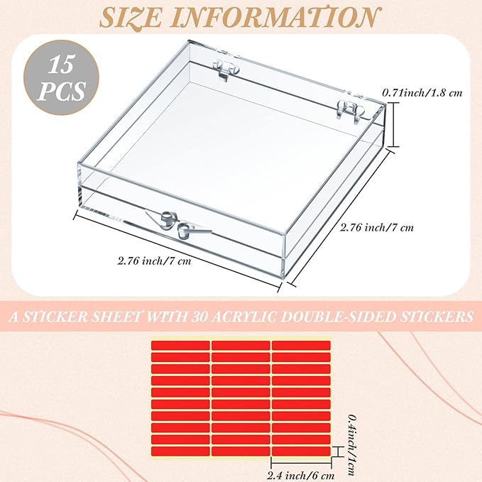 Landhoow 15 Pcs Press On Nail Boxes Nail Display Case with 30 Adhesive Tape, Artificial Press On Nail Container, Acrylic Storage Organizer(Clear)