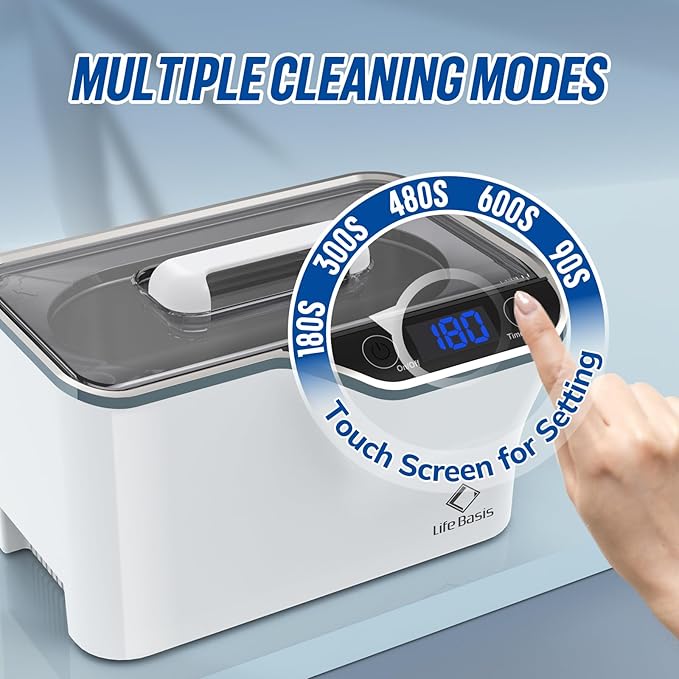 LifeBasis Ultrasonic Jewelry Cleaner, Professional 45kHz Ultrasonic Cleaner Machine 20 Ounces (600ML) with Digital Timer, Watch Holder Ultrasonic Glasses Cleaner for Ring, Coin, Watch, Denture -White