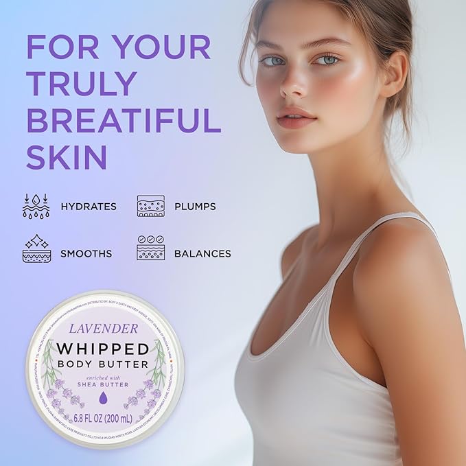 Princess Belle Lavender Whipped Body Butter, Whipped Shea Butter, Body Moisturizer for Dry Skin, Smell Good, Leaves Skin Feeling Moisturized and Soft-200ml(6.8 floz)