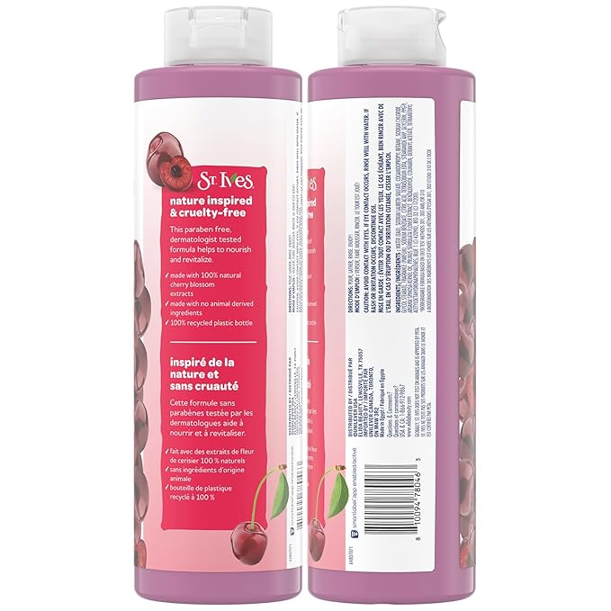 St. Ives Body Wash, Dark Cherry & Argan Oil Nourishing Shower Gel 2-Pack, 100% Natural Extracts, Cruelty-Free, 22 Oz Ea