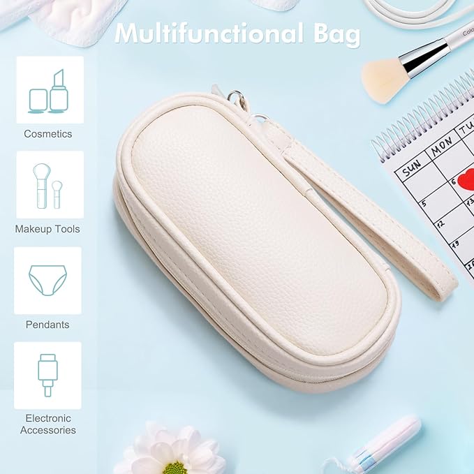 Tampon Holder for Purse, Portable Period Bag with Handle, Travel Pads Tampons Pouch, PU Leather Small Tampon Organizer Case for Feminine Products, Waterproof Period Bags (Black)