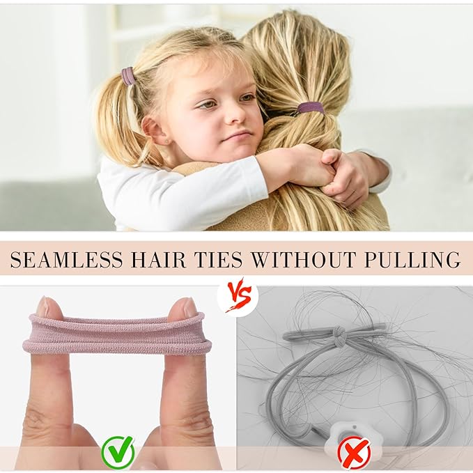 obeoby 100PCS Hair Ties for Thick Hair, Seamless Nylon Elastic Ponytail Holders, Bulk Black Hair Bands & Elastics for Women Girls