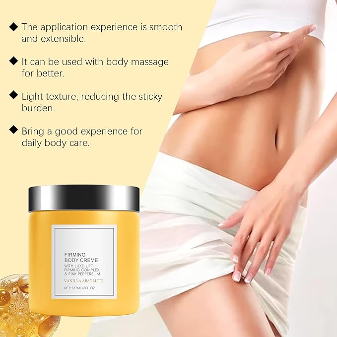 Champagne Lift Body Creme, Firming Complex and Pink Pepperslim Skin Moisturizer Tightens Hydrates Dry Skin Arms & Legs. (Vanilla)
