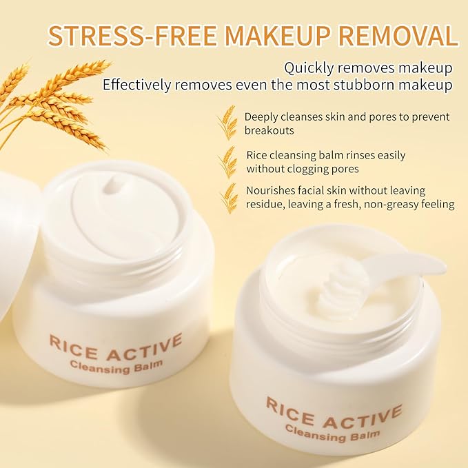 Cleansing Balm, Rice Water Makeup Remover Balm, Effortlessly Removes Makeup With Rice To Nourish & Hydrate, Soothing for All Skin Types