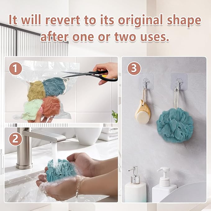 Shower Loofah Bath Sponge, 60G Loofah Exfoliating Body Scrubber, 4 Color Mesh Shower Pouf Balls for Body Wash (Yellow Red Green Blue)