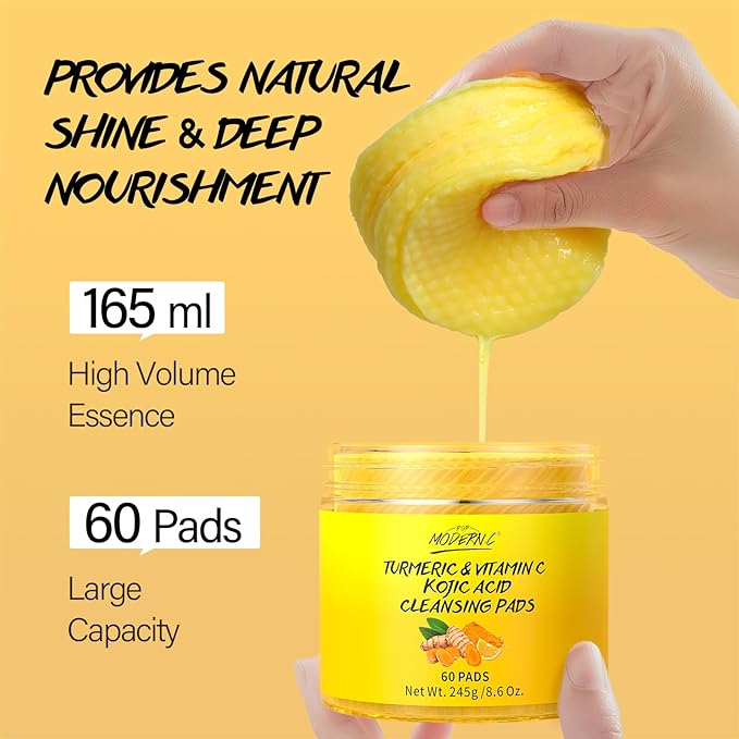 Turmeric Kojic Acid Cleansing Pads for Face 60 Pcs Turmeric Face Scrub for Dark Spots Vitamin C Exfoliating Pads Even Out Skin Tone with Exfoliating Cotton Rounds
