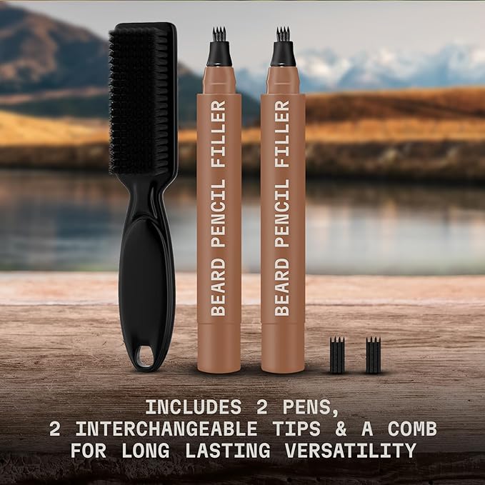 Striking Viking Beard Pencil Filler for Men - Light Brown, 2 Pack - Temporary Beard Dye - Waterproof Sweatproof Long Wear Beard Filler Pen for Touchups & Gap Contouring - Enhances Facial Hair