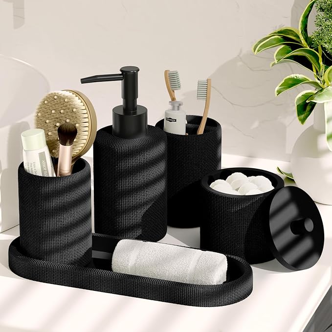 Clara Clark Bathroom Set - Black Bathroom Accessories Set, 19PC Bathroom Accessory Set, Bathroom Sets with Shower Curtain Set, Soap Dispenser & Toothbrush Holder