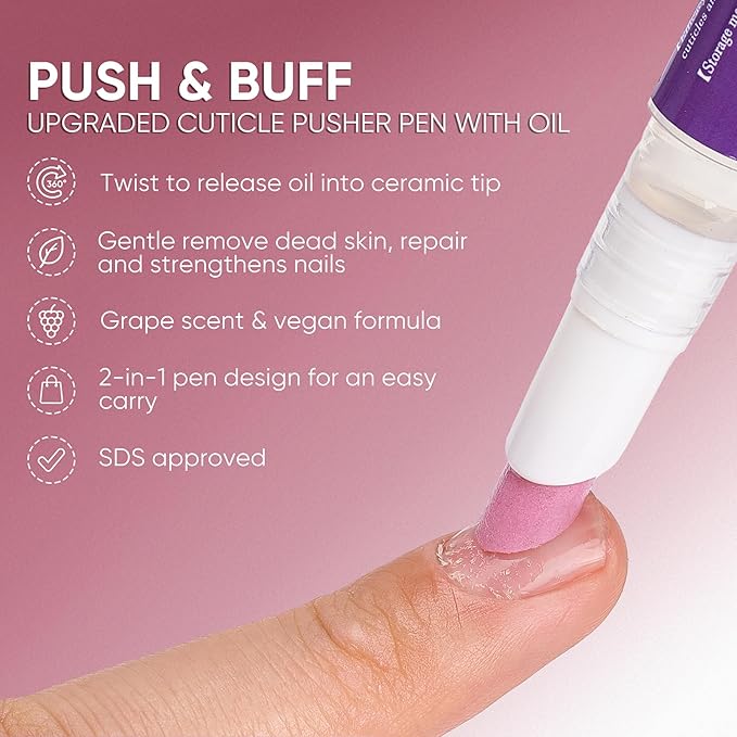 Ceramic Cuticle Pusher & Oil Pen, 2ml Rose/Lavender/Fragrance Free Scented Nail Care Pen, Gentle Cuticle Remover for Dry & Damaged Nails, Moisturize Strengthen Brighten (Pink3.0)
