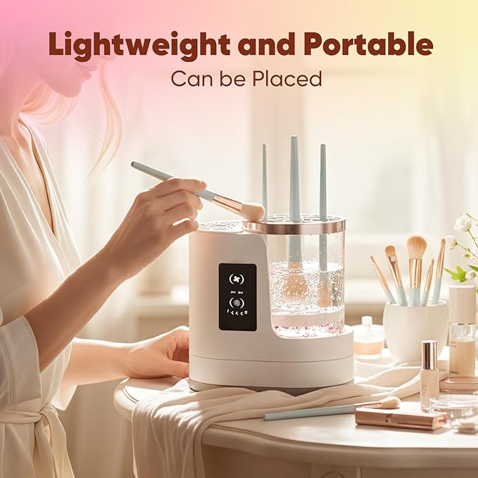 3-in-1 Makeup Brush Cleaner Machine & Dryer, Electric Automatic Brush Washer with Holder, USB-C Touch Control, One-Button Cleaning, Portable Cosmetic Brush Cleaner, Fits Most Sizes