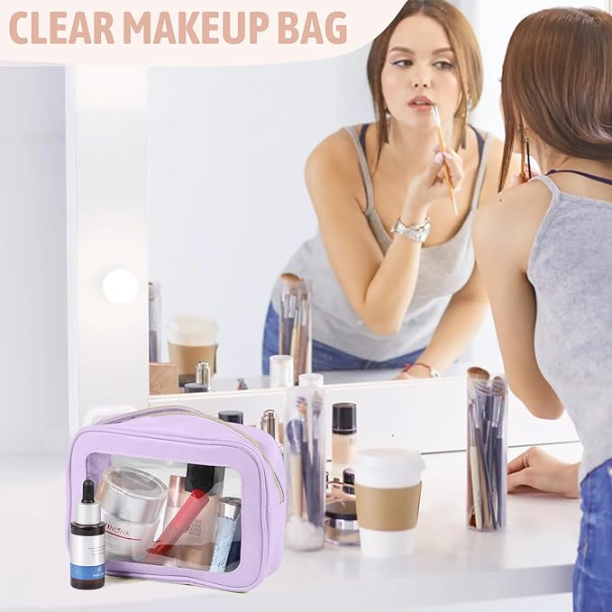 3PCS Clear Toiletry Bag,TSA Approved Travel Pouch with Zipper for Cosmetics and Toiletries，Diaper Bag Organizer Pouch Set, Purse Organizer and Clear Car Bag for Women and Kids