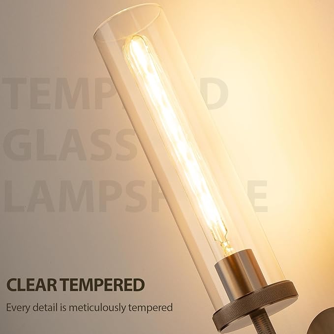 19.5" Knurled Bronze Wall Sconces Set of 2, Bathroom Vanity Light Fixtures with Clear Glass Tube, Modern Lamp Lighting for Bedroom, Living Room, Hallway, Staircase, Mirror, Kitchen