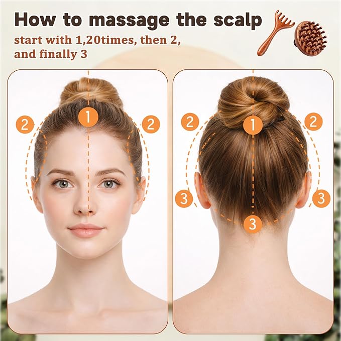 2Pcs Bamboo Scalp Massager Set, Wooden Scalp Massager, Hair Massager Scalp Suitable for Head Relaxation and Hair Care