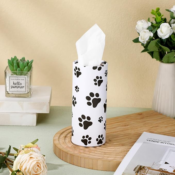 Geyoga 4 Pack Car Tissues Box with Facial Bulk Round Tube Car Tissue Travel Cylinder Holder Cup Holder for Home Bathroom Office (Paw Print)